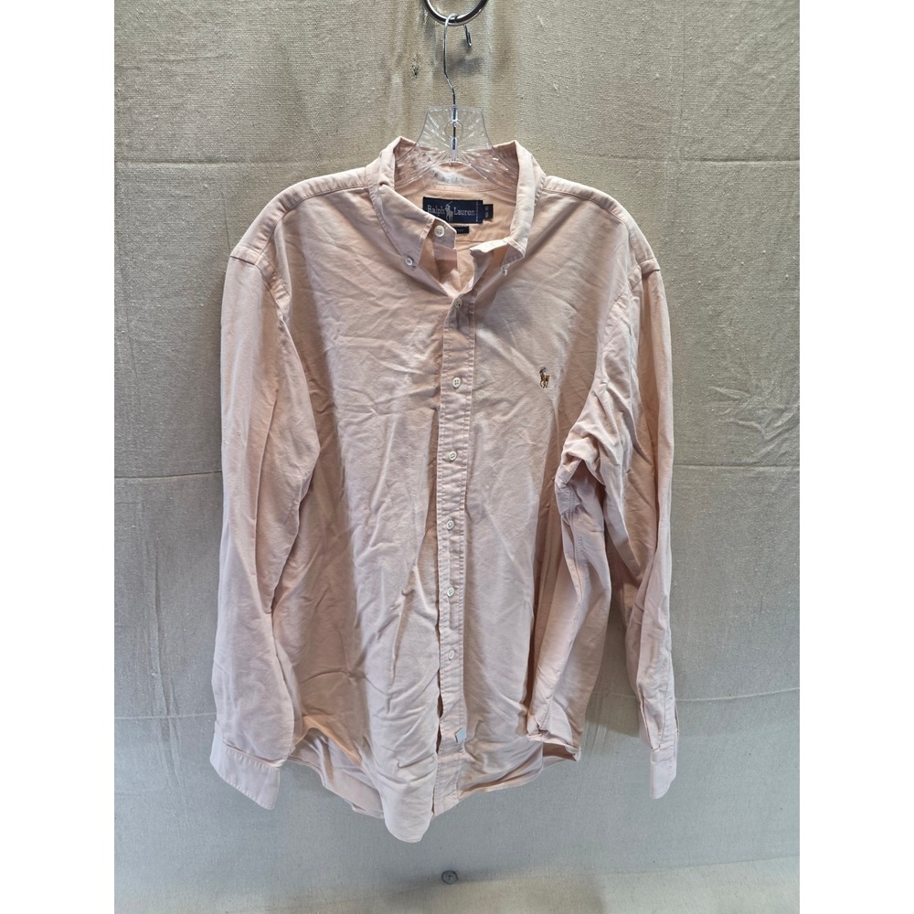 Ralph Lauren Mens Pink Cotton Pique Button Down Shirt Long Sleeve 16.5 34/35